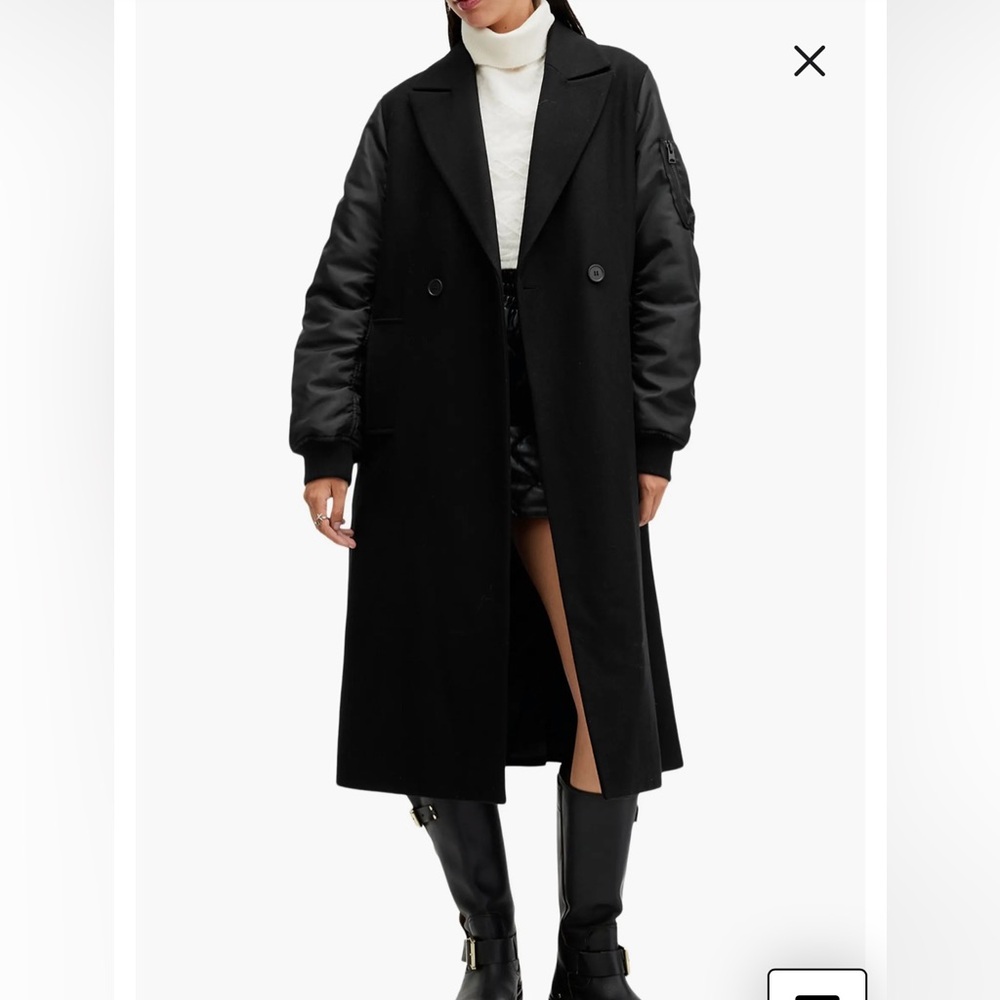 AllSaints Women's Black Double-Breasted Coat